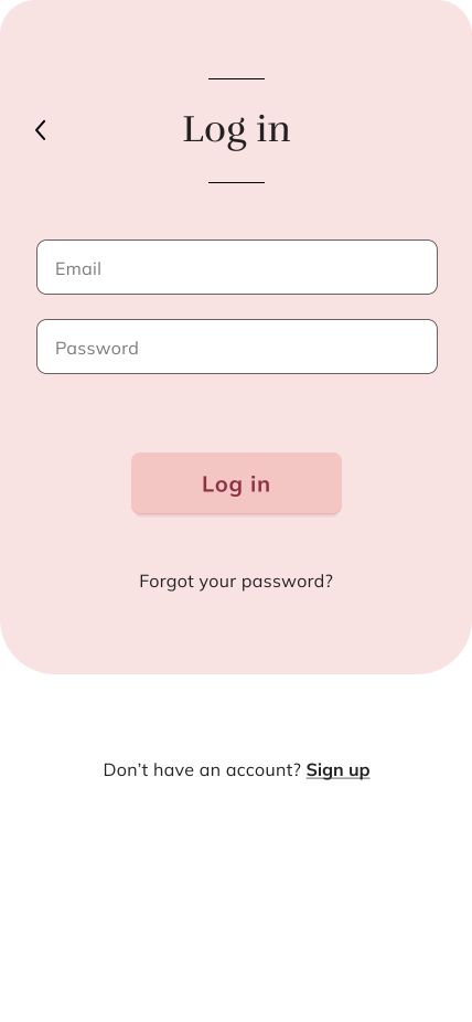 Log in page mock up